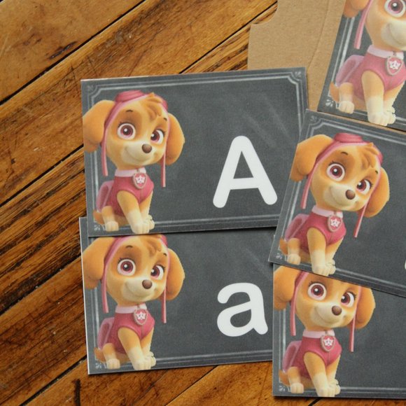 ❄️5/$25🎄Deluxe Paw Patrol Skye  Handmade Flash Cards Alphabet Upper & Lower - Picture 2 of 4